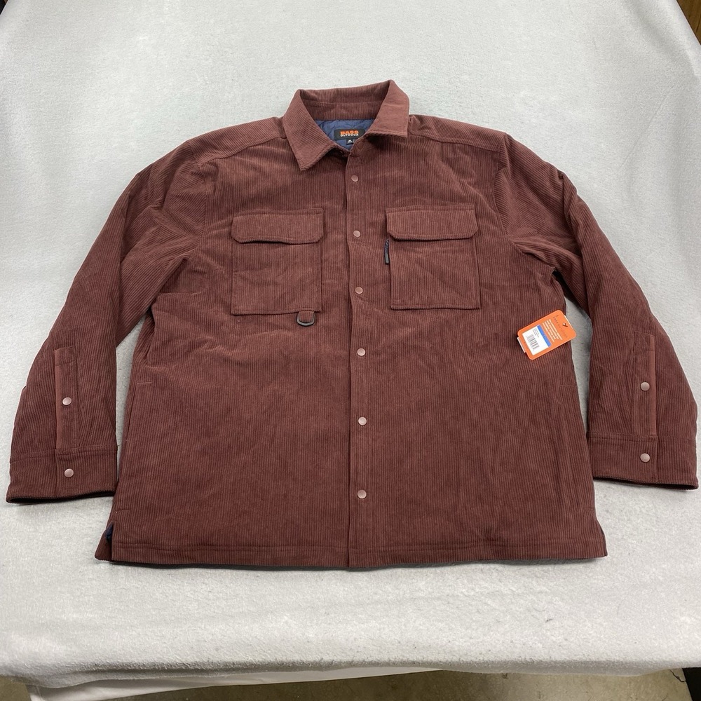 Bass Outdoor Shirt Jacket Mens Extra Large Rum Raisin Corduroy Quilt Lined Work